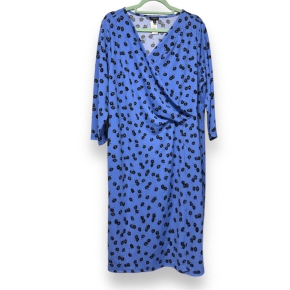 Talbots Blue Floral Jersey Faux Wrap Dress Womens Plus Size 2X NWT Spring Office - Picture 3 of 17